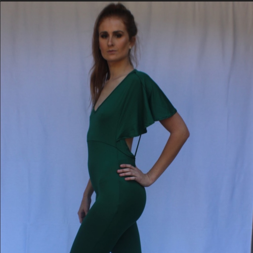 Get Me Bodied Jumpsuit w/ Batwing Cape - Green